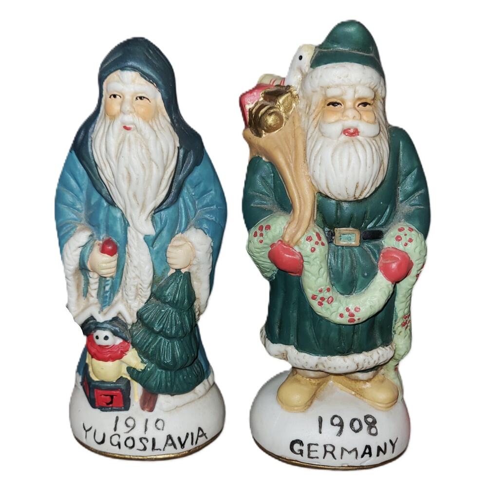A Duo of 5" Around the World~ Thru The Years Old World Ceramic Father Christmas